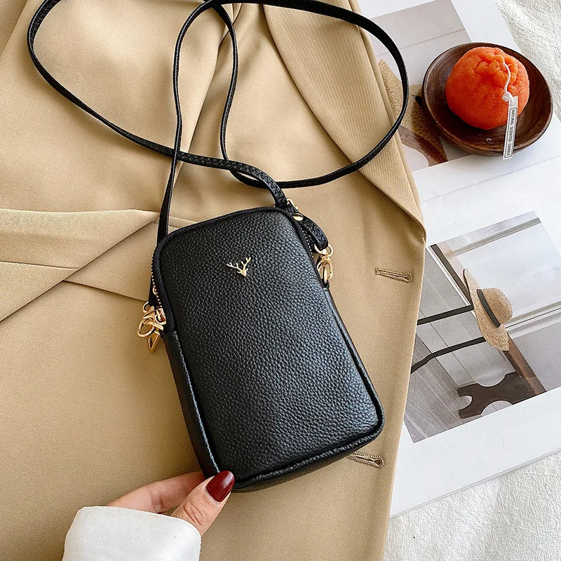 Sacs à main en cuir véritable pour femmes, couleur unie, bandoulière, sac pour téléphone portable, porte-cartes, portefeuille en cuir de vache noir, nouvelle collection 2021
