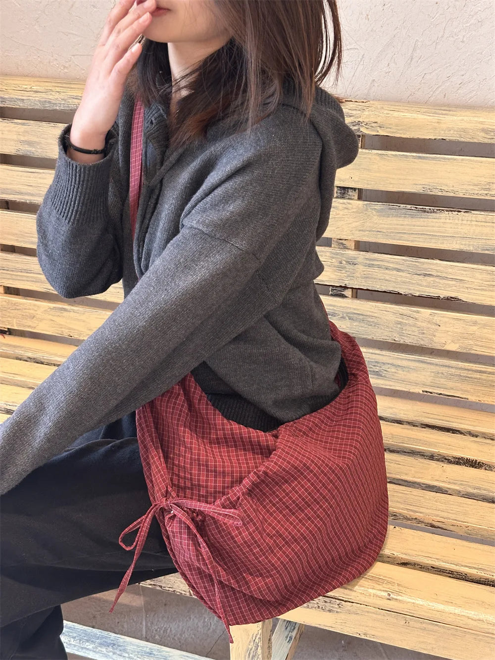 Sacs à bandoulière Hobos rétro à carreaux pour femmes, sac à boulettes en Nylon avec poche à cordon de serrage, sacoche de voyage Portable de grande capacité