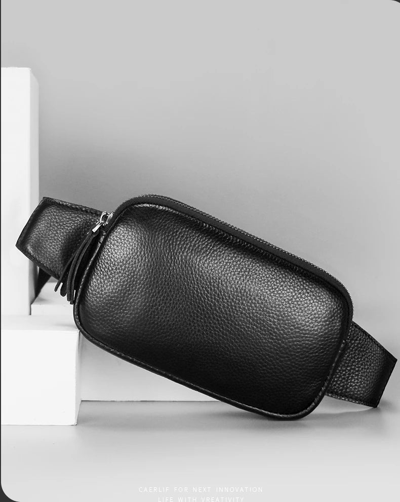 Sac banane en cuir noir