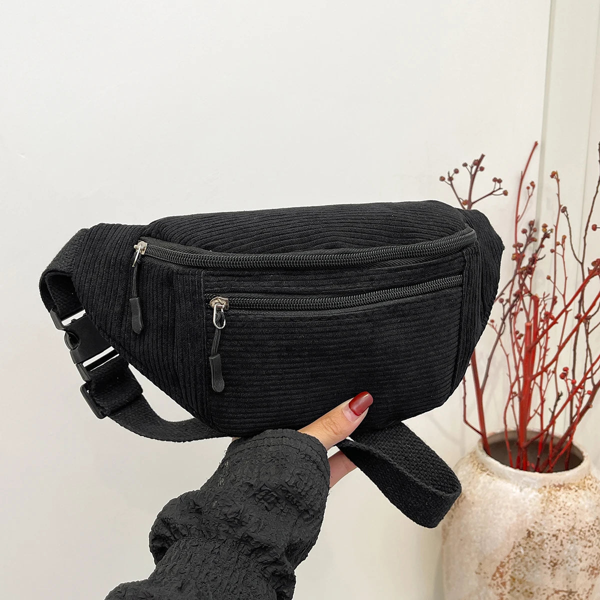 Sac banane velours beige