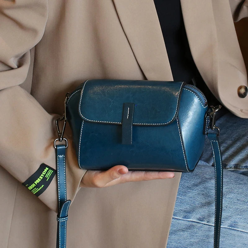 Sac à bandoulière en cuir de vachette véritable pour femme, petit sac à main à coque initié, sac de téléphone décontracté pour femme, huile d'avertissement, à la mode et polyvalent