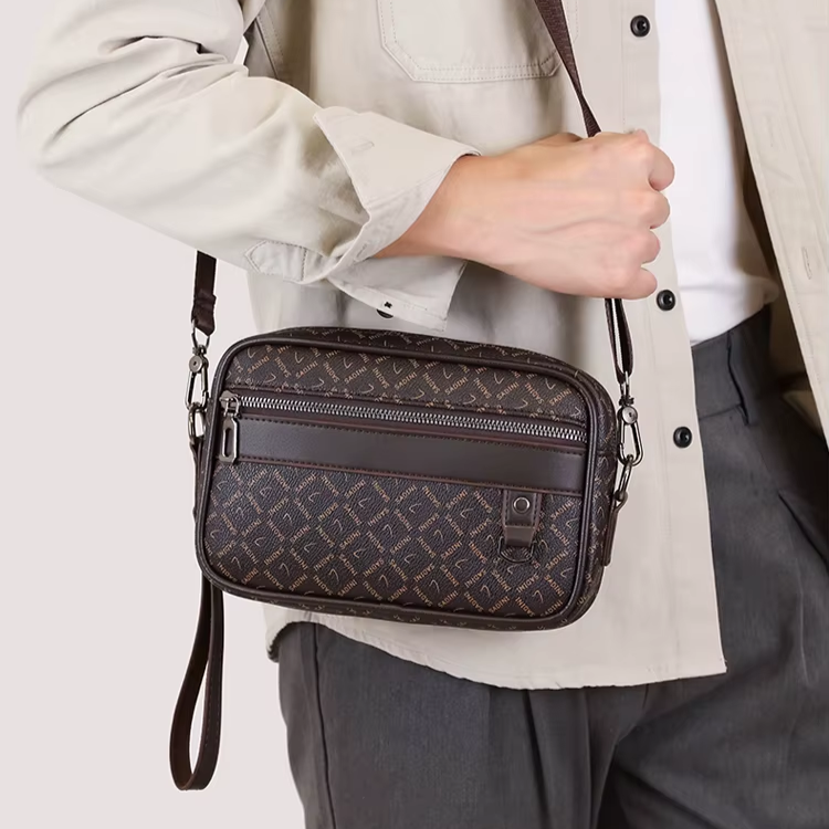 Sac pour hommes d'affaires de haute qualité en cuir PU souple Sac à main pour homme Sac à bandoulière multi-fonctionnel pochette pour hommes avec sangle de taille Sac