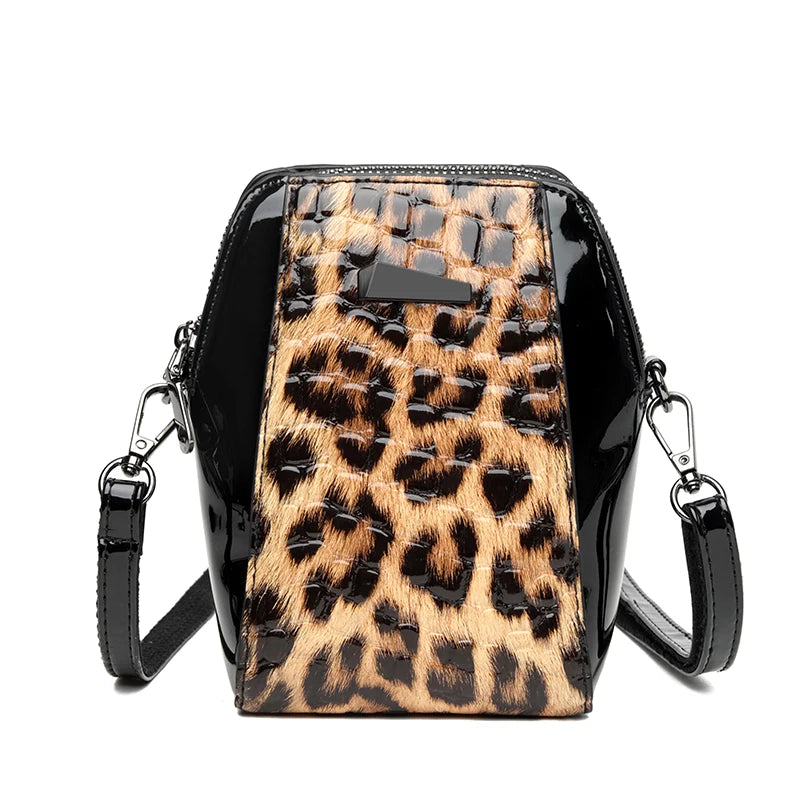 Sac à Main Patchwork Motif Léopard et Crocodile pour Femme Petit Sac Bandoulière