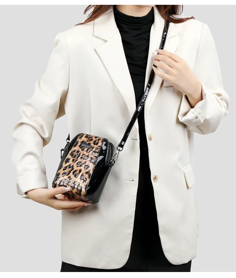Sac à Main Patchwork Motif Léopard et Crocodile pour Femme Petit Sac Bandoulière