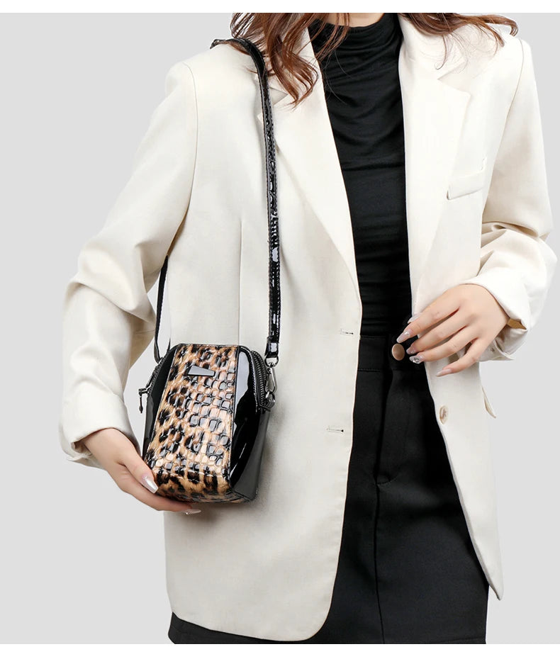 Sac à Main Patchwork Motif Léopard et Crocodile pour Femme Petit Sac Bandoulière