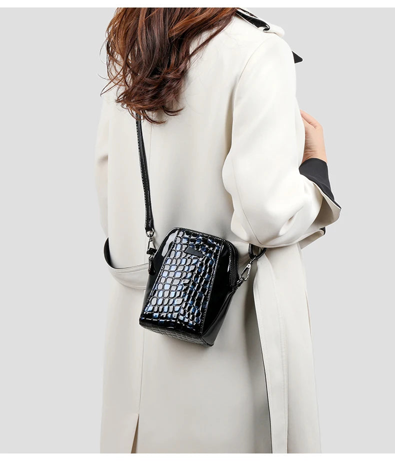 Sac à Main Patchwork Motif Léopard et Crocodile pour Femme Petit Sac Bandoulière