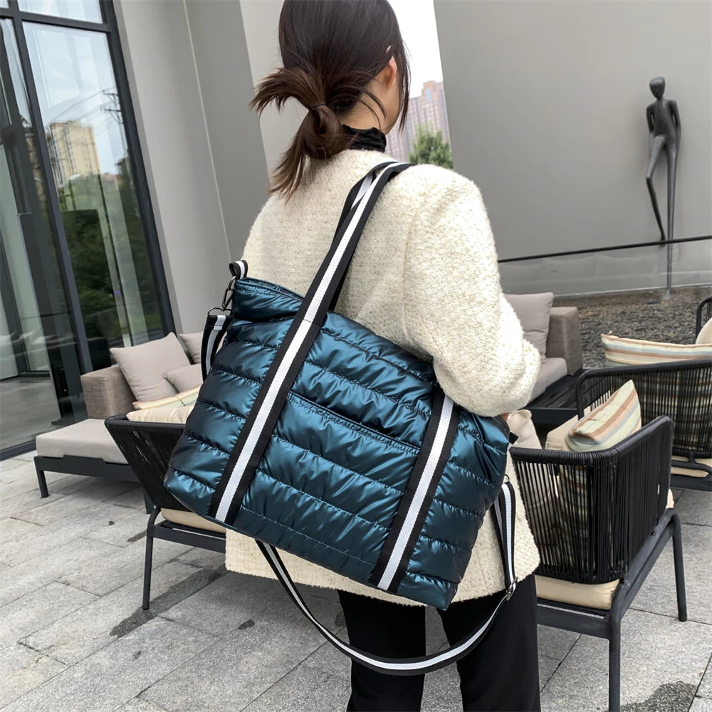 Sacs à main rembourrés en coton pour femmes, grands sacs à bandoulière, espace coton, fourre-tout de grande capacité, sac de shopping, nouvelle collection hiver 2021