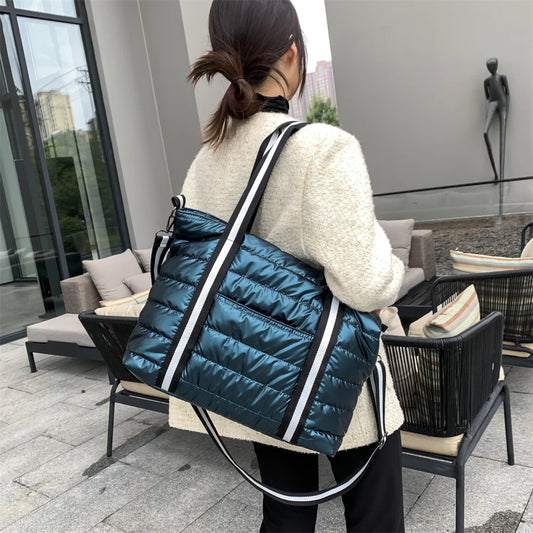 Sacs à main rembourrés en coton pour femmes, grands sacs à bandoulière, espace coton, fourre-tout de grande capacité, sac de shopping, nouvelle collection hiver 2021