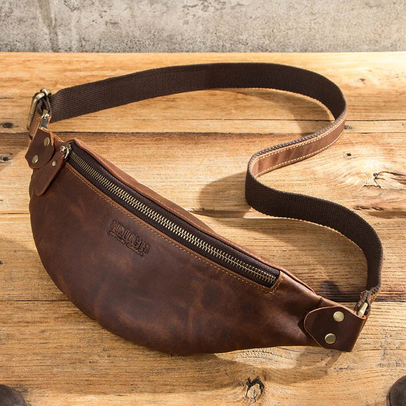 sac banane cuir bleu