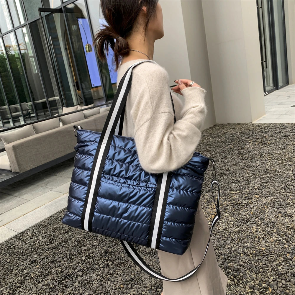 Sacs à main rembourrés en coton pour femmes, grands sacs à bandoulière, espace coton, fourre-tout de grande capacité, sac de shopping, nouvelle collection hiver 2021