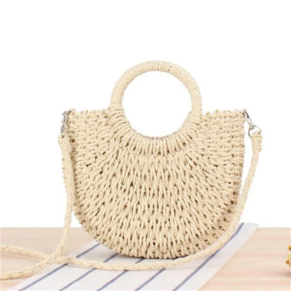 Yogodlns fait à la main demi-rond rotin tissé sac de paille été femmes messager sacs à bandoulière filles petit sac à main de plage nouveau
