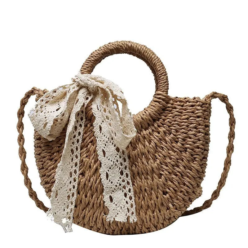 Yogodlns fait à la main demi-rond rotin tissé sac de paille été femmes messager sacs à bandoulière filles petit sac à main de plage nouveau