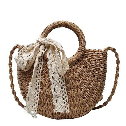 Yogodlns fait à la main demi-rond rotin tissé sac de paille été femmes messager sacs à bandoulière filles petit sac à main de plage nouveau