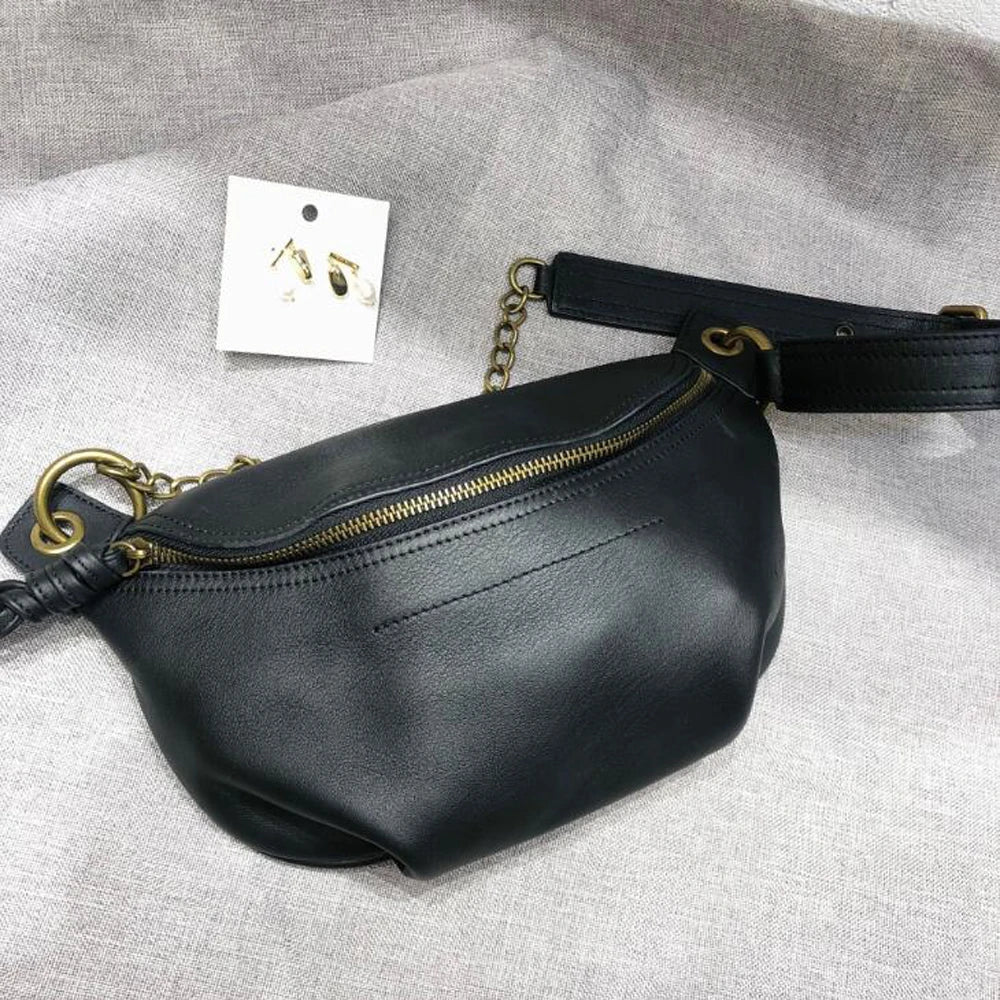 Sac banane cuir noir femme