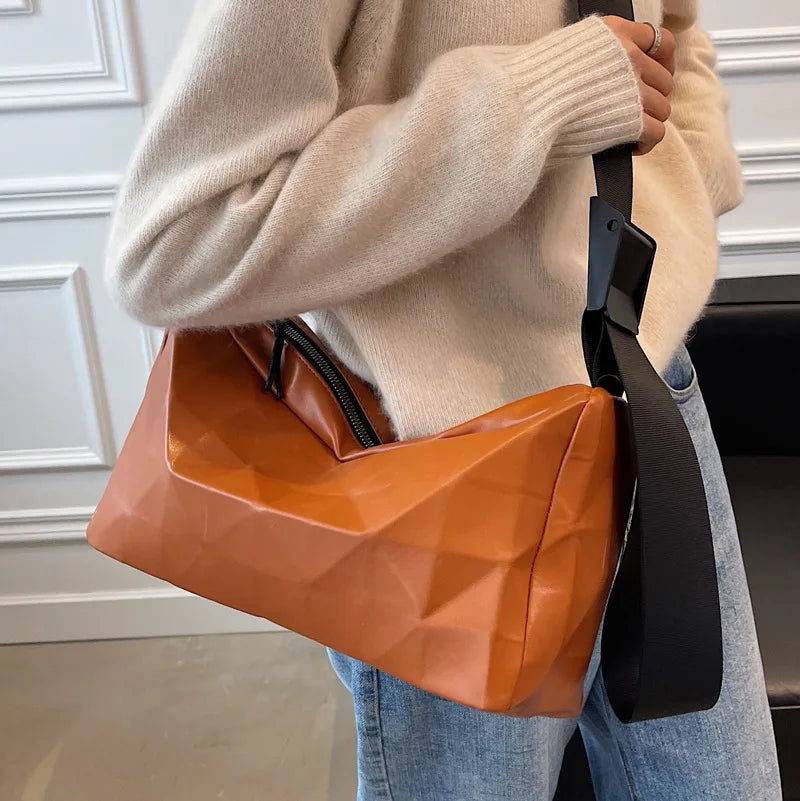 Grands sacs à motif géométrique pour femmes, sac à bandoulière en cuir PU de couleur Pure pour filles, fourre-tout Boston décontracté pour voyage de rue