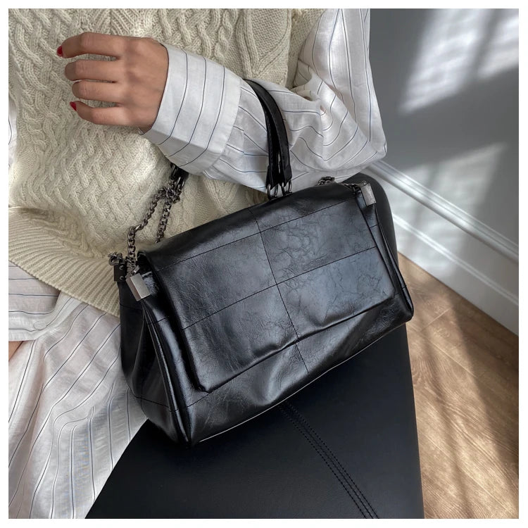 Fil à coudre Vintage mode femmes sacs à bandoulière chaîne en métal sangle sac à bandoulière souple en cuir PU dame Shopper voyage Bolso