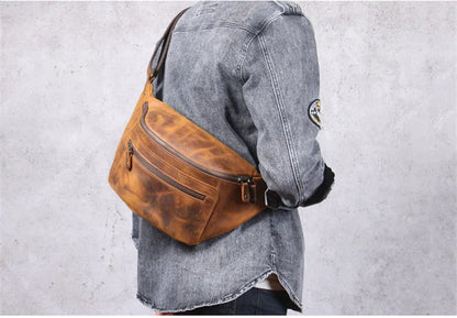 Sac banane cuir marron