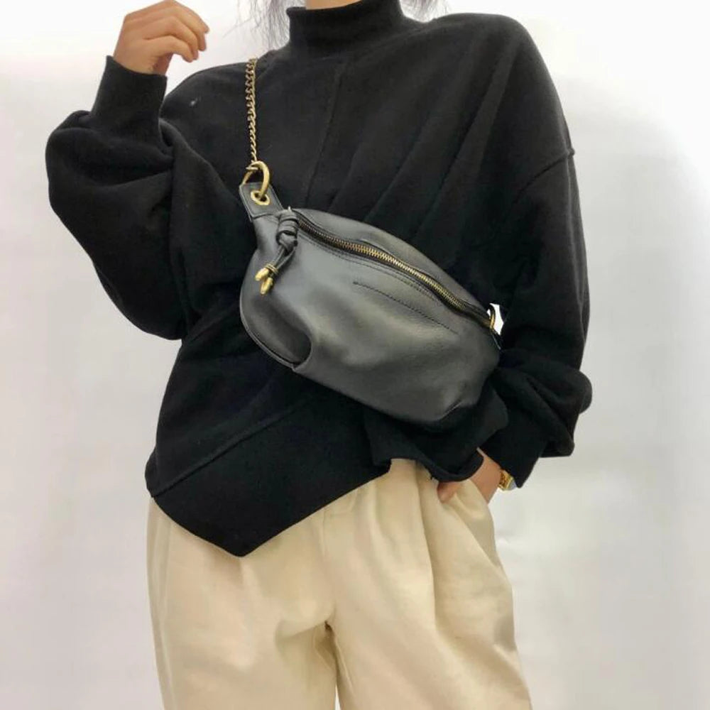 Sac banane cuir noir femme
