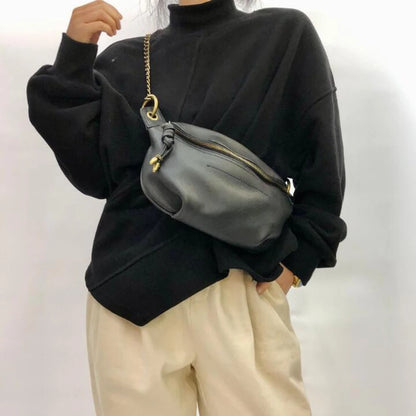 Sac banane cuir noir femme