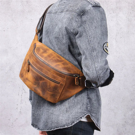 Sac banane cuir marron