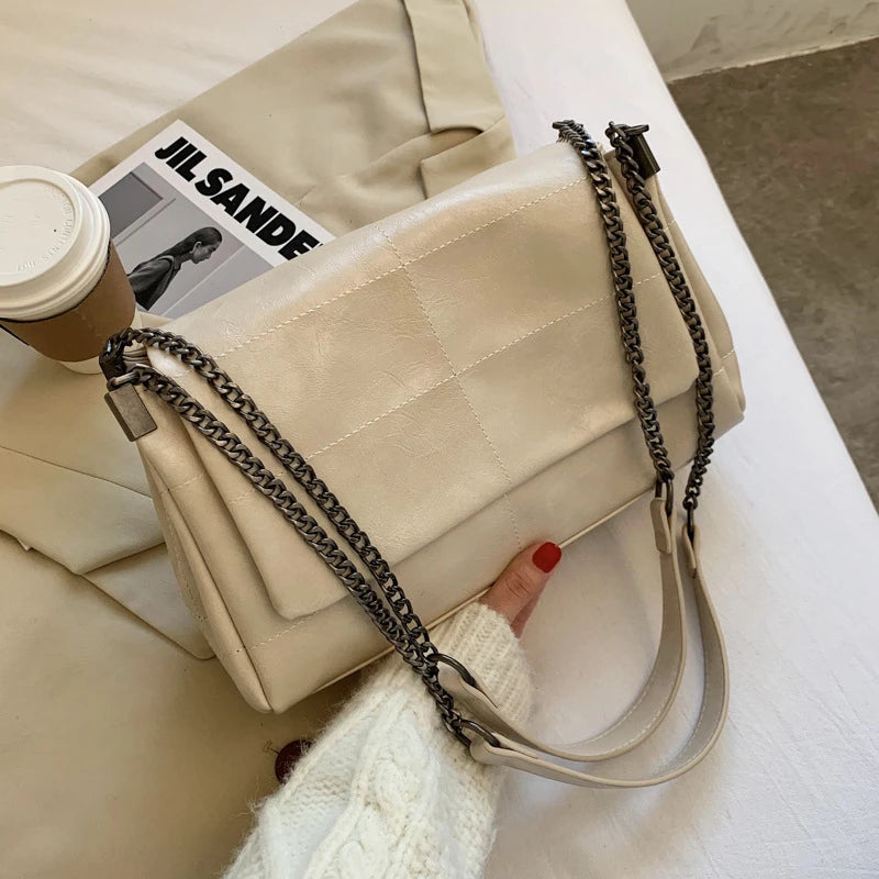 Fil à coudre Vintage mode femmes sacs à bandoulière chaîne en métal sangle sac à bandoulière souple en cuir PU dame Shopper voyage Bolso