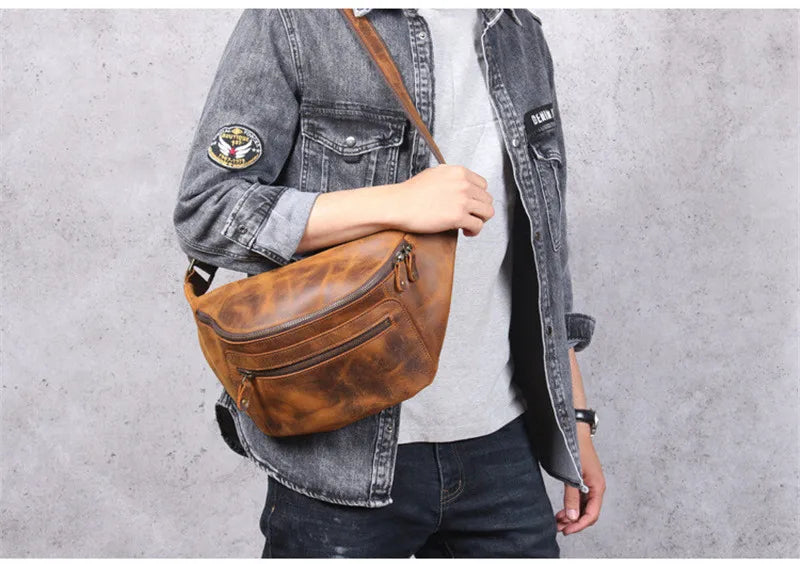 Sac banane cuir marron