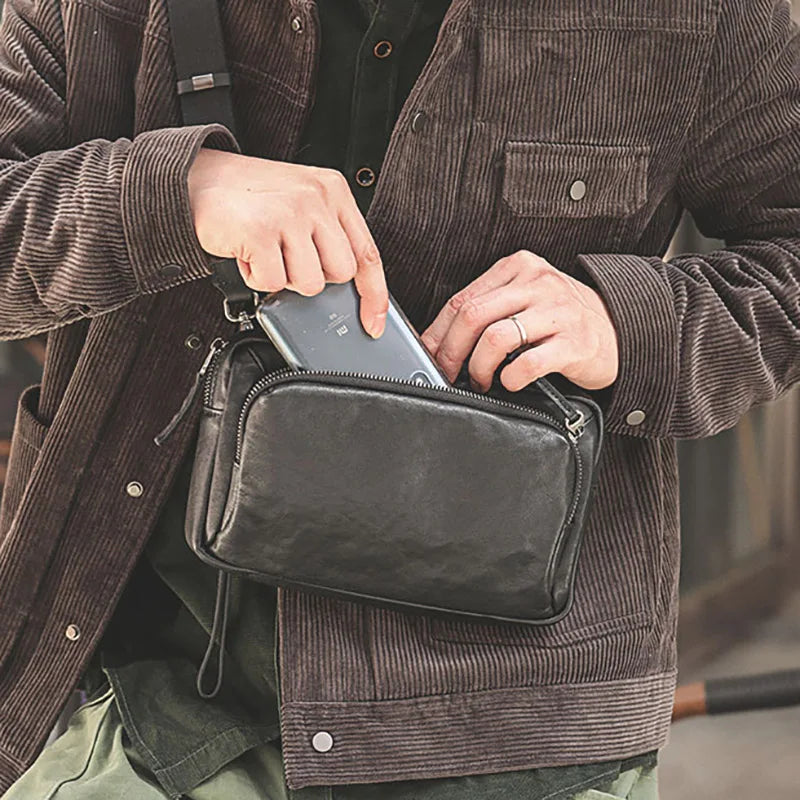 Gland TOO-Sac à bandoulière en cuir tanné végétal pour homme, sac de poitrine multifonctionnel, sac messager décontracté, tendance