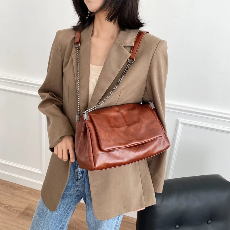 Fil à coudre Vintage mode femmes sacs à bandoulière chaîne en métal sangle sac à bandoulière souple en cuir PU dame Shopper voyage Bolso