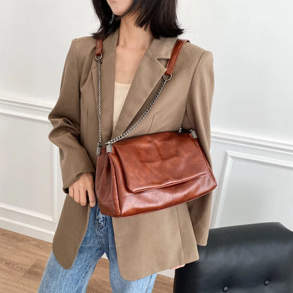 Fil à coudre Vintage mode femmes sacs à bandoulière chaîne en métal sangle sac à bandoulière souple en cuir PU dame Shopper voyage Bolso