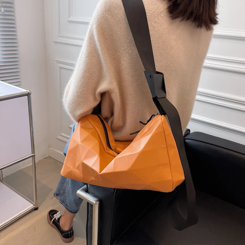 Grands sacs à motif géométrique pour femmes, sac à bandoulière en cuir PU de couleur Pure pour filles, fourre-tout Boston décontracté pour voyage de rue