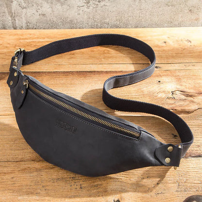 sac banane cuir bleu
