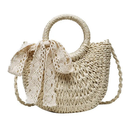 Yogodlns fait à la main demi-rond rotin tissé sac de paille été femmes messager sacs à bandoulière filles petit sac à main de plage nouveau