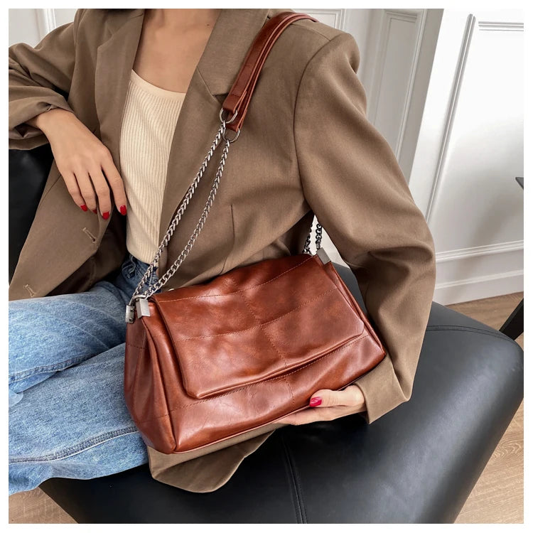 Fil à coudre Vintage mode femmes sacs à bandoulière chaîne en métal sangle sac à bandoulière souple en cuir PU dame Shopper voyage Bolso