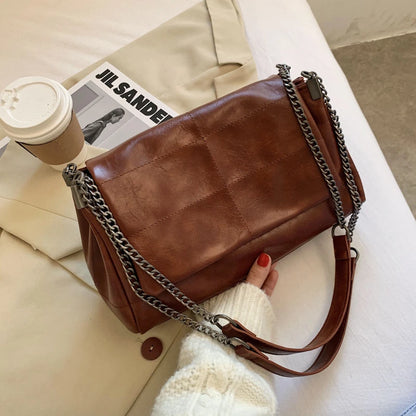 Fil à coudre Vintage mode femmes sacs à bandoulière chaîne en métal sangle sac à bandoulière souple en cuir PU dame Shopper voyage Bolso