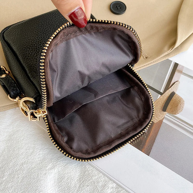 Sacs à main en cuir véritable pour femmes, couleur unie, bandoulière, sac pour téléphone portable, porte-cartes, portefeuille en cuir de vache noir, nouvelle collection 2021
