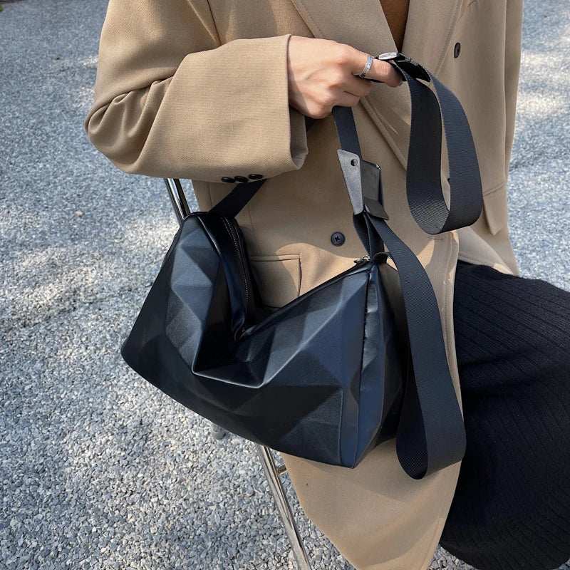Grands sacs à motif géométrique pour femmes, sac à bandoulière en cuir PU de couleur Pure pour filles, fourre-tout Boston décontracté pour voyage de rue