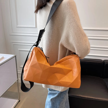 Grands sacs à motif géométrique pour femmes, sac à bandoulière en cuir PU de couleur Pure pour filles, fourre-tout Boston décontracté pour voyage de rue