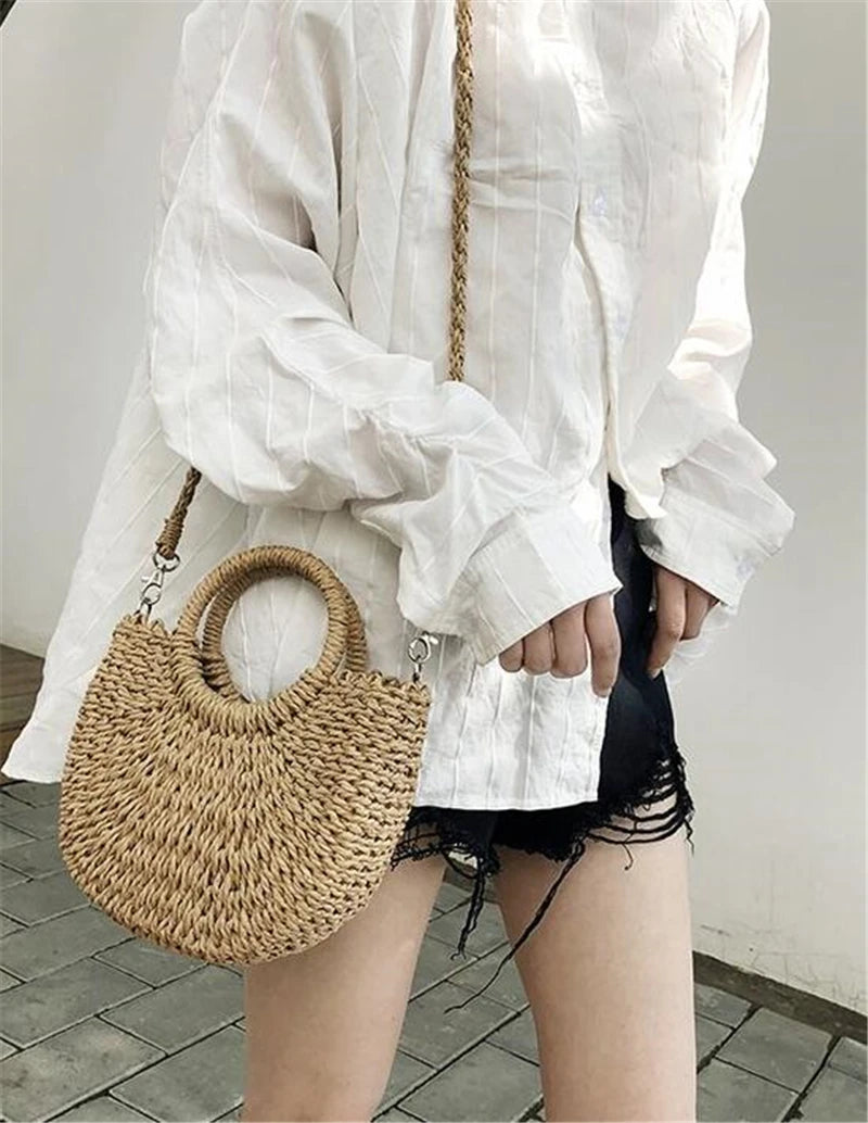 Yogodlns fait à la main demi-rond rotin tissé sac de paille été femmes messager sacs à bandoulière filles petit sac à main de plage nouveau