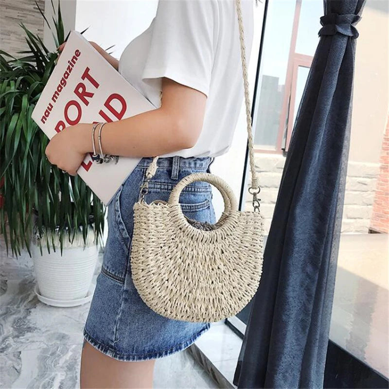 Yogodlns fait à la main demi-rond rotin tissé sac de paille été femmes messager sacs à bandoulière filles petit sac à main de plage nouveau