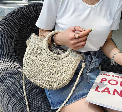 Yogodlns fait à la main demi-rond rotin tissé sac de paille été femmes messager sacs à bandoulière filles petit sac à main de plage nouveau