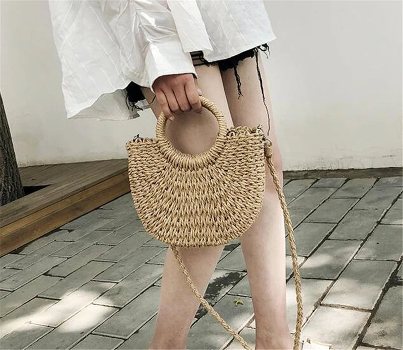 Yogodlns fait à la main demi-rond rotin tissé sac de paille été femmes messager sacs à bandoulière filles petit sac à main de plage nouveau