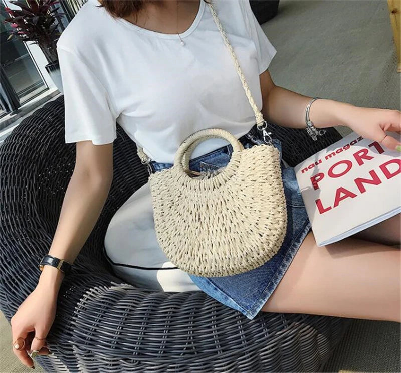 Yogodlns fait à la main demi-rond rotin tissé sac de paille été femmes messager sacs à bandoulière filles petit sac à main de plage nouveau