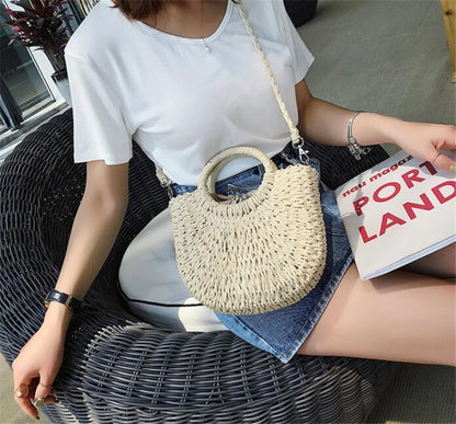 Yogodlns fait à la main demi-rond rotin tissé sac de paille été femmes messager sacs à bandoulière filles petit sac à main de plage nouveau