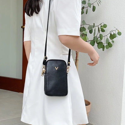 Sacs à main en cuir véritable pour femmes, couleur unie, bandoulière, sac pour téléphone portable, porte-cartes, portefeuille en cuir de vache noir, nouvelle collection 2021