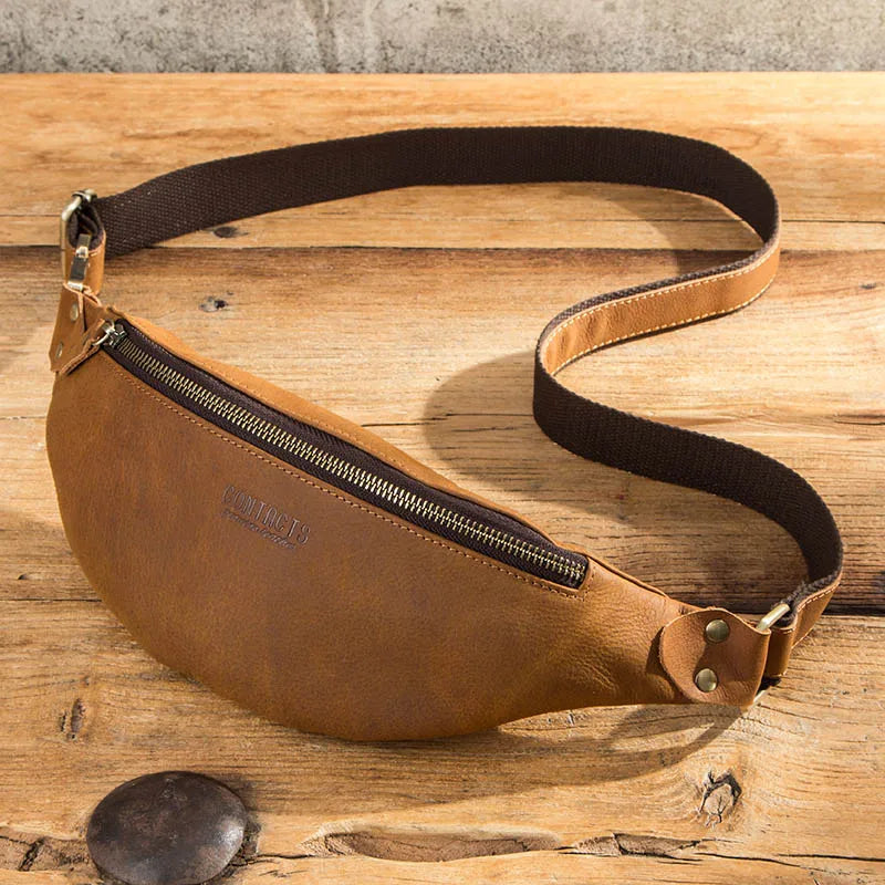 sac banane cuir bleu