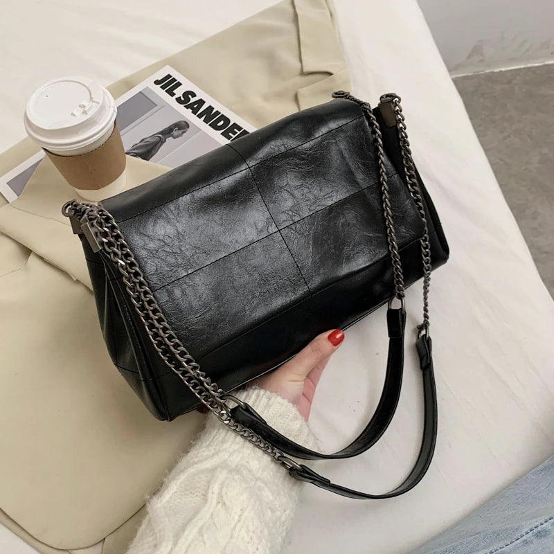 Fil à coudre Vintage mode femmes sacs à bandoulière chaîne en métal sangle sac à bandoulière souple en cuir PU dame Shopper voyage Bolso