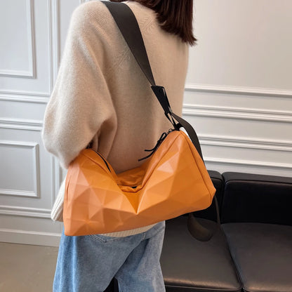 Grands sacs à motif géométrique pour femmes, sac à bandoulière en cuir PU de couleur Pure pour filles, fourre-tout Boston décontracté pour voyage de rue