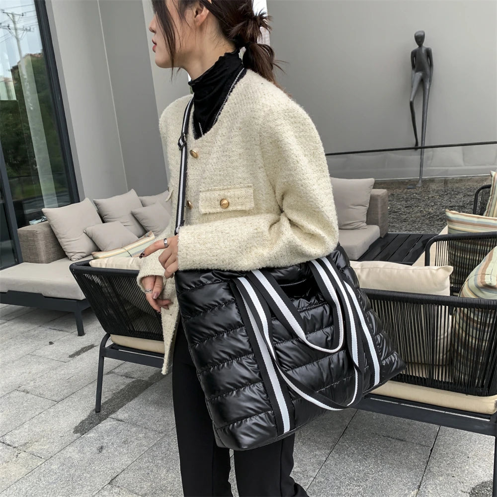 Sacs à main rembourrés en coton pour femmes, grands sacs à bandoulière, espace coton, fourre-tout de grande capacité, sac de shopping, nouvelle collection hiver 2021