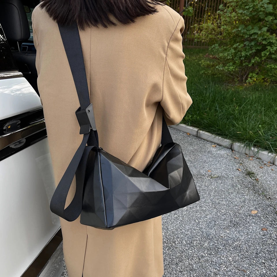 Grands sacs à motif géométrique pour femmes, sac à bandoulière en cuir PU de couleur Pure pour filles, fourre-tout Boston décontracté pour voyage de rue