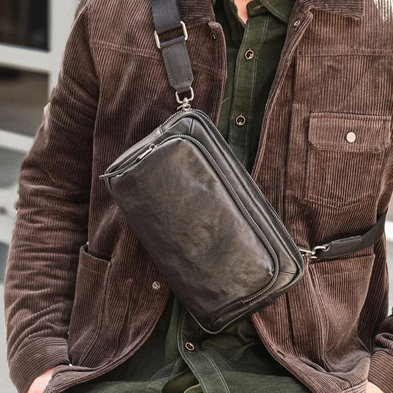 Gland TOO-Sac à bandoulière en cuir tanné végétal pour homme, sac de poitrine multifonctionnel, sac messager décontracté, tendance